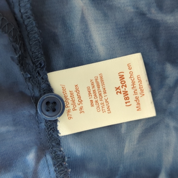 FADED GLORY BLUE MARBLE TIE DYE PRINT TOP SIZE 2X - Picture 9 of 12